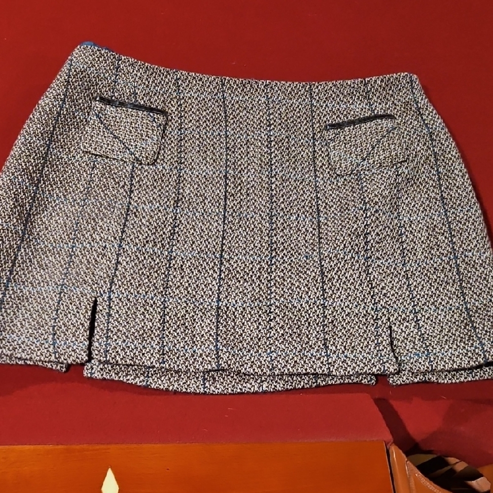 RW&CO. Tan & Blue Tweed Mini Skirt